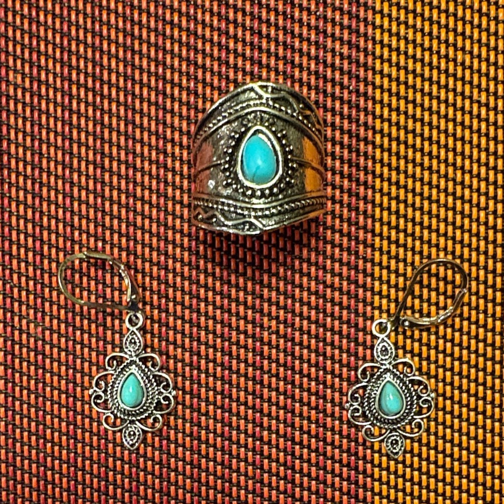 Size 7 Fashion Turquoise Ring and Earring Set
